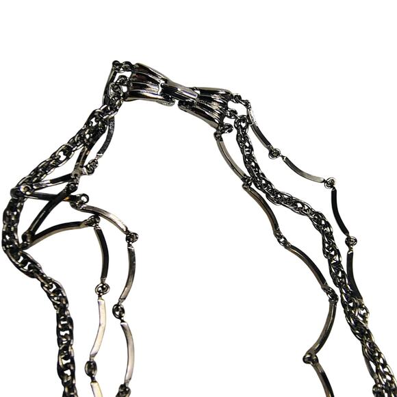 Silver Layered Multi-chain Leaf Pendant Chain Link Necklace Victorian Style - Picture 3 of 6